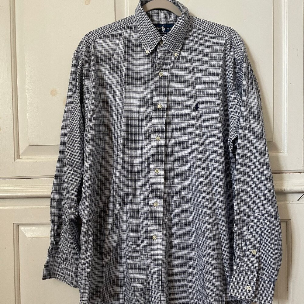 Ralph Lauren Blake plaid long sleeve button down blue casual dress shirt size M